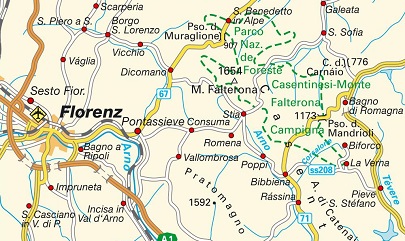 Mapa del Casentino, en provincia de Arezzo, en Toscana