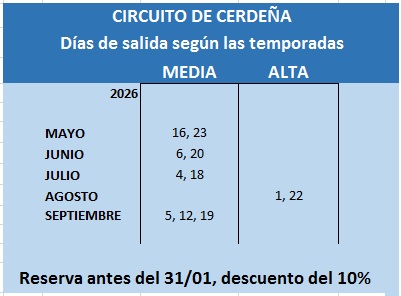 Salidas del circuito de Cerdeña en español 2026