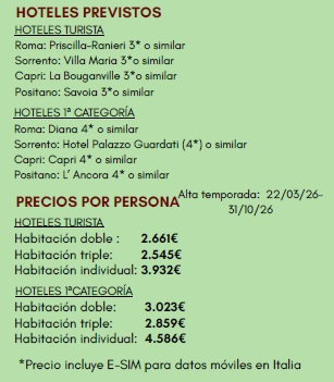 Hoteles y precios del circuito Dolce Vita por la Costa Amalfitana, Sorrento y Capri en español 2026