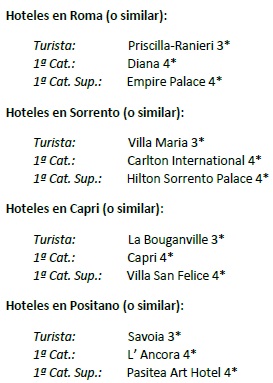 Hoteles o similares del circuito Dolce Vita por la Costa Amalfitana, Sorrento y Capri en español 2022
