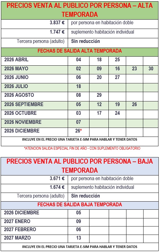 Salidas del tour encantos del Norte con Roma 11 dias 2026/2027