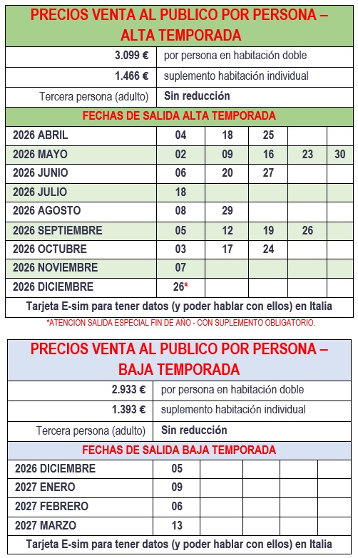 Salidas del tour encantos del Norte con Roma 11 dias 2026/2027