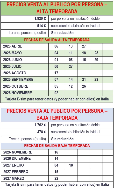 Salidas del tour encantos del Sur 6 dias 2026 - 2027