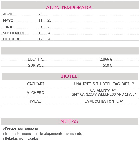 Precios del tour de Cerdeña desde Cagliari 2025