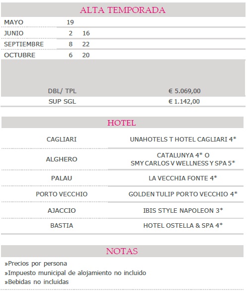 Precios del tour de Cerdeña y Corcega desde Cagliari 2024