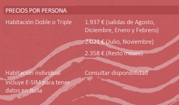 Precios del circuito ITALIA CLÁSICA 10 dias 2026