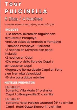 Que incluye el circuito Pulcinella por la costa de Sorrento y Capri en español 2026