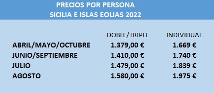 Precios del Tour por las Islas Eolias - Sicilia 2022