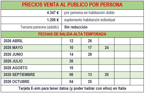 Salidas circuito Sur de Italia 2026 desde Roma