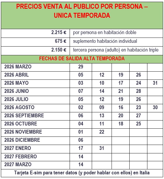 Salidas circuito Concordia 2026 - 2027