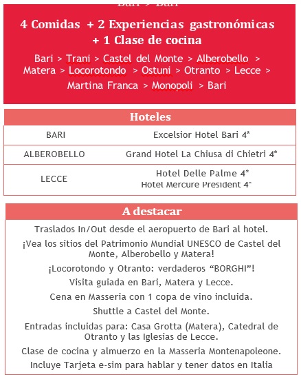 Salidas del circuito FANTASIA PUGLIA 8 DIAS 2026