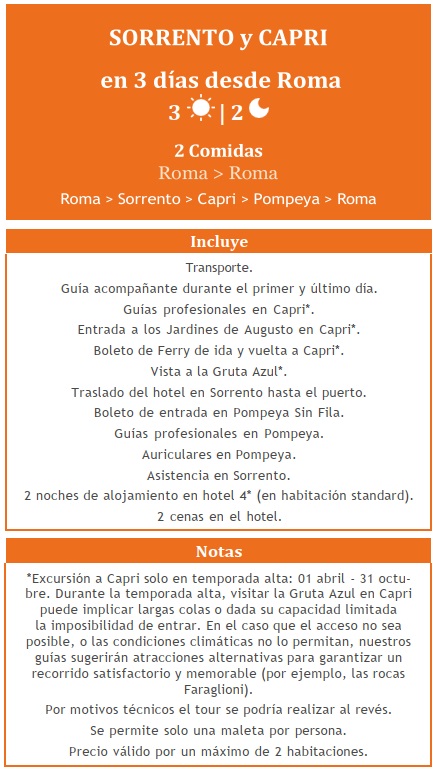Incluye Minitour a Sorrento desde Roma, 3 días 2026