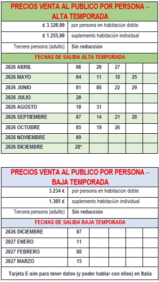 Salidas del circuito Serenissima, 2026 - 2027