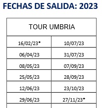 Salidas del tour por Umbria, 4 días 2023