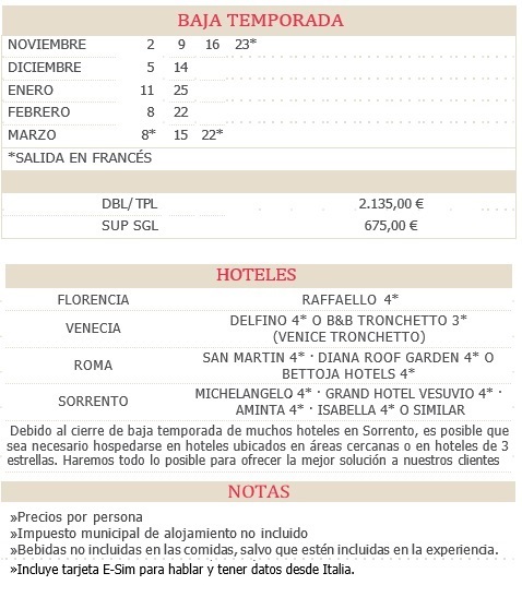 Salidas del circuito FANTASIA 11 dias Italia Clásica 2025/2026