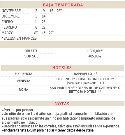 Salidas del circuito FANTASIA 8 dias Italia Clásica 2025-2026