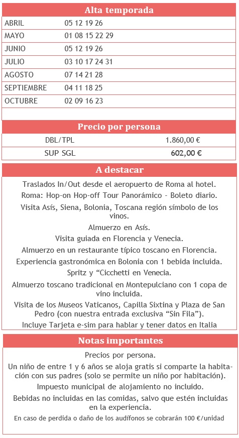 Salidas del circuito FANTASIA 8 dias Italia Clásica 2026