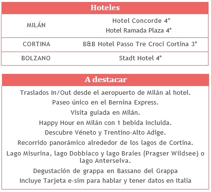 Salidas del circuito FANTASIA ALPINA Y DOLOMITAS 5 DIAS 2025