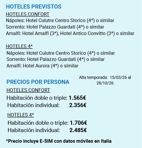 Precios del Tour Tarantella Napoletana Plus por Nápoles, Costa Amalfitana, Sorrento, Amalfi en español 2024