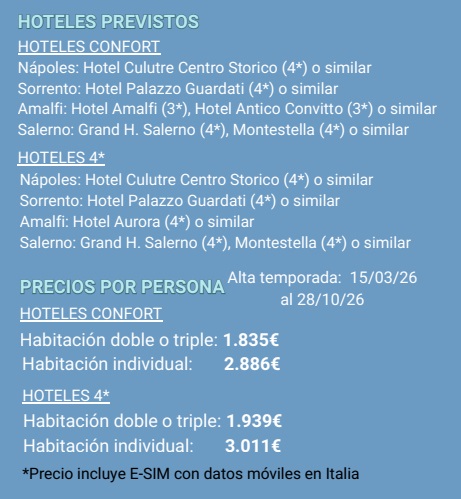 Precios del Tour Tarantella Napoletana Plus por Nápoles, Costa Amalfitana, Sorrento, Amalfi y Salerno en español 2026