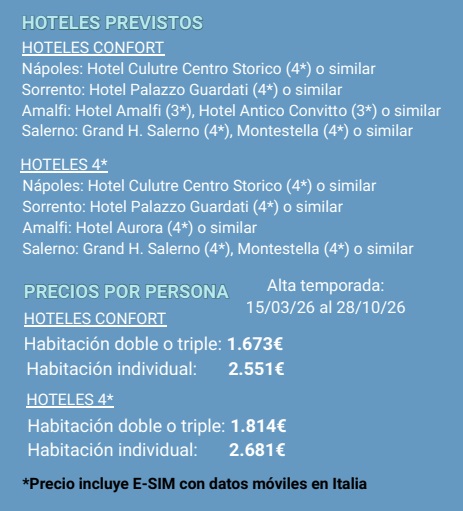 Precios del Tour Tarantella Napoletana por Nápoles, Costa Amalfitana, Sorrento, Amalfi y Salerno en español 2026