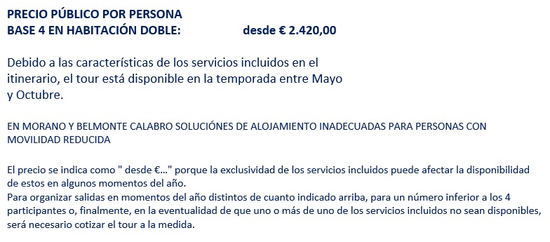 Precios del tour por Calabria