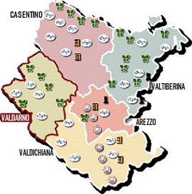 Situacion de Valdarno en la provincia de Arezzo