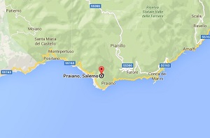 Situación de Praiano en la Costa Amalfitana
