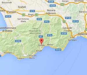 Situación de Ravello en la Costa Amalfitana